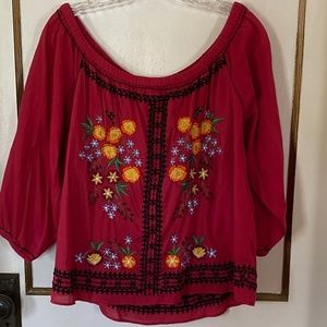 Boho Embroidered Top - red